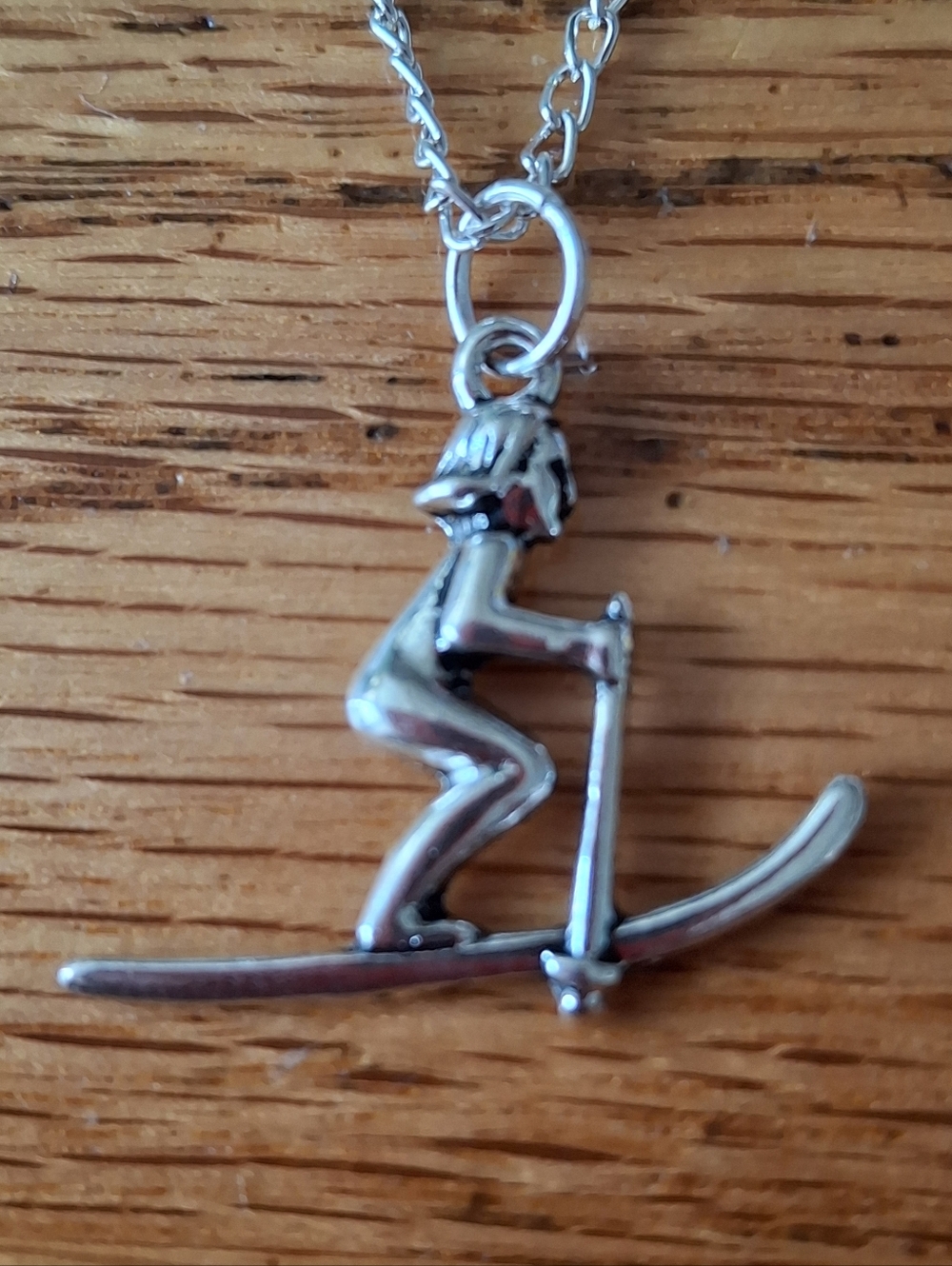 NWT Tibetan Silver Skier Pendant Necklace in Silver Tone